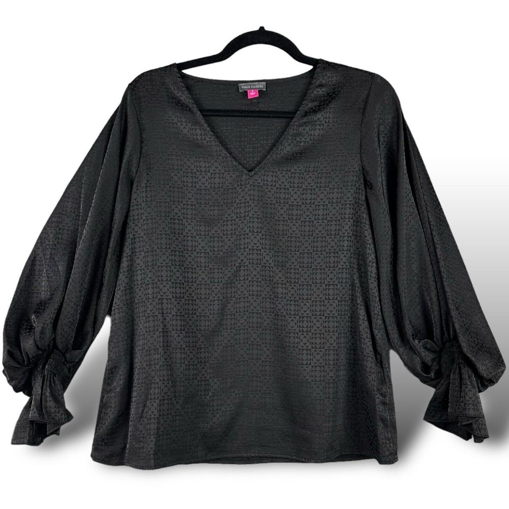 Vince Camuto‎ Women's Sm Geometric Printed Jacquard Blouse Pheasant Sleeves EUC